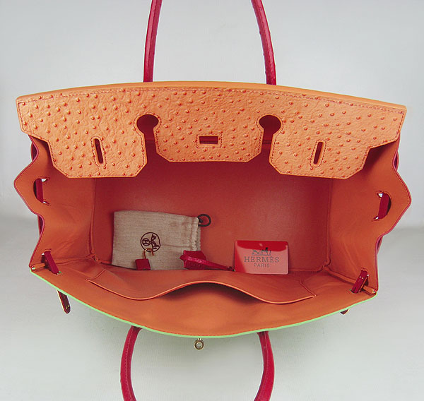 Replica Hermes Birkin 40CM Ostrich Veins Leather Bag Red/Orange/Green 6099 Online